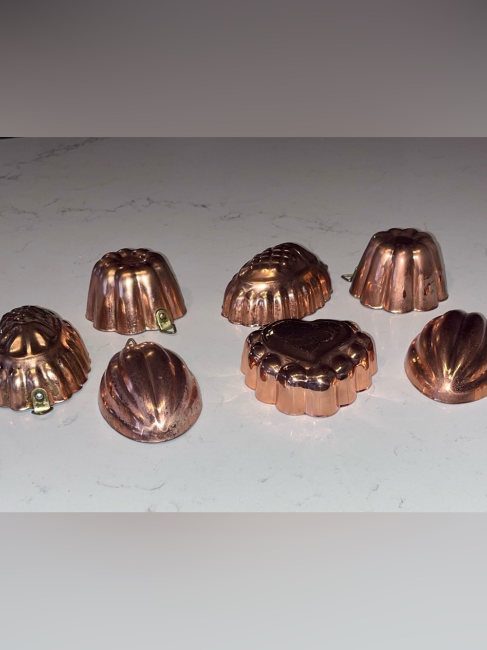 Vtg COPPER MOLDS 7- Small Mini Chocolate & Candy Making Heart, Pineapple, Bundt